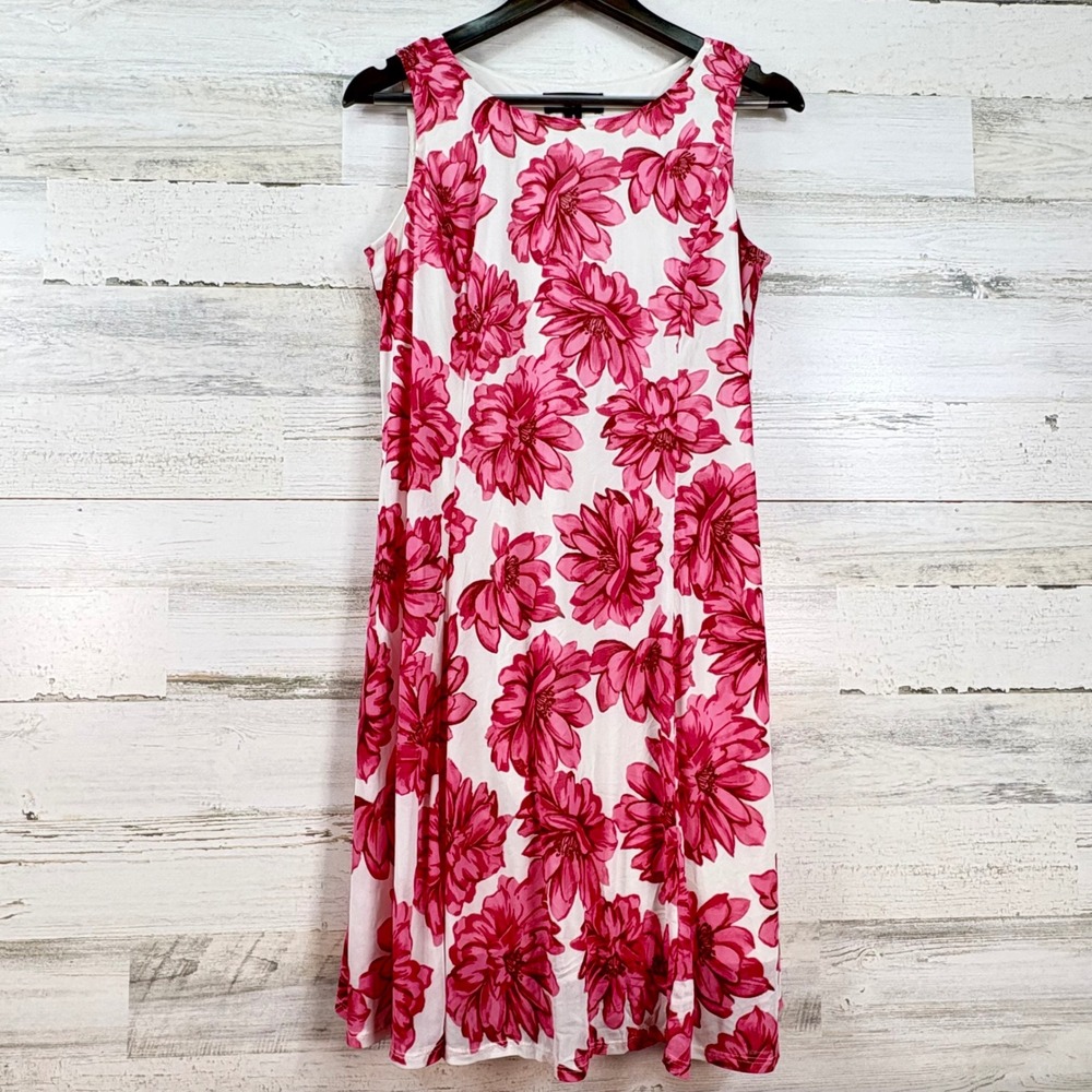 Harper 241 Pink White Floral Sleeveless‎ A-Line Dress Size S Tropical Summer